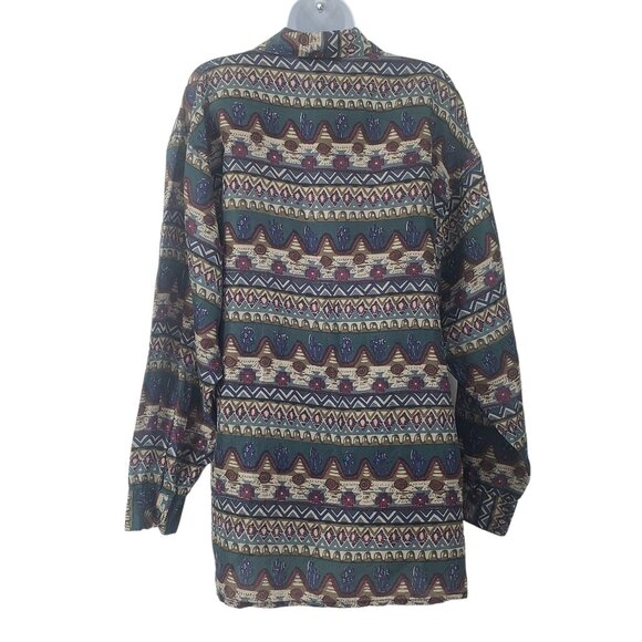 VTG Stunt Collections Silk Button Up Blouse Aztec Country Western Print Womens L - Picture 2 of 9